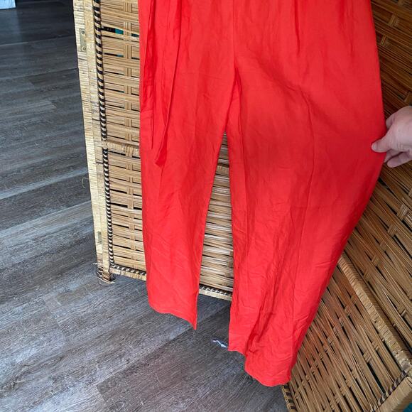 Line & Dot Red Strapless Linen Blend Wide Leg Jumpsuit Size S - Picture 3 of 9